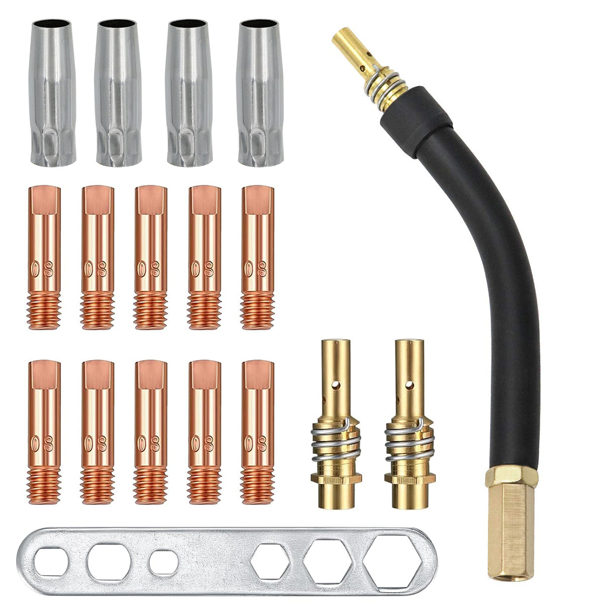 Serplex® 18Pcs Welding Torch Accessories for MB15 15AK MIG/MAG Welding Torch, Replacement Torch Contact Tips and Nozzle M6 & Tips Holder Difuser & Shield Cup & Torch Neck Serplex® 18Pcs Welding Torch Accessories for MB15 15AK MIG/MAG Welding Torch, Replacement Torch Contact Tips and Nozzle M6 & Tips Holder Difuser & Shield Cup & Torch Neck